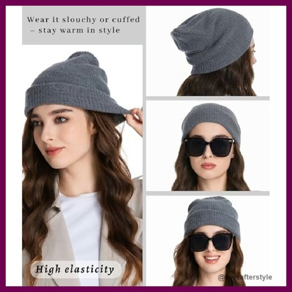 Merino Wool Beanie Unisex Classic Cuffed Knit Winter Hat Slouchy